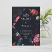 Moody Peony Floral Wedding Invitation Kaart (Staand voorkant)