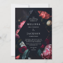 Moody Peony Floral Wedding Invitation Kaart