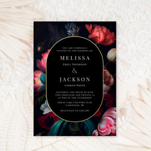 Moody Peony Floral Wedding Round Folie Uitnodiging