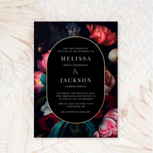 Moody Peony Floral Wedding Round Folie Uitnodiging