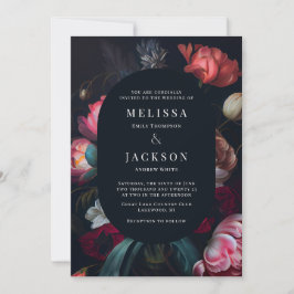 Moody Peony Floral Wedding Round Kaart