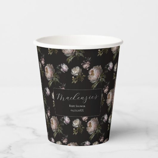 Moody Peony Flowers Baby Shower  Papieren Bekers (Voorkant)