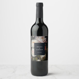 Moody Peony Painterly Bloemen Bruiloft Wijn Label Etiket