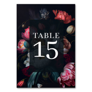 Moody Peony Painterly Floral Table Number Kaart