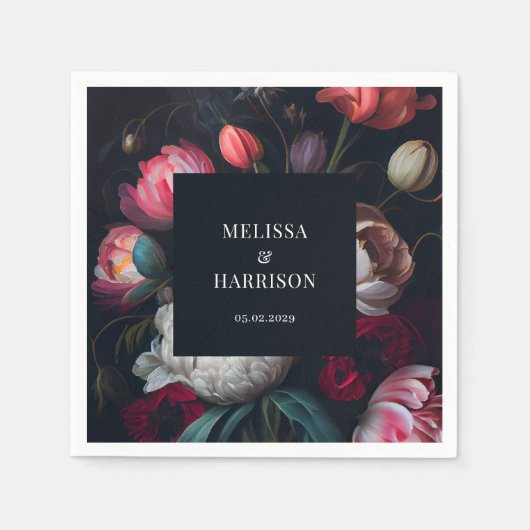 Moody Peony Painterly Floral Wedding Servet (Voorkant)