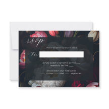 Moody Peony painterly Wedding Black RSVP-kaart