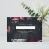 Moody Peony painterly Wedding Black RSVP-kaart RSVP Kaartje (Staand voorkant)