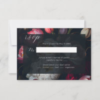 Moody Peony painterly Wedding Black RSVP-kaart
