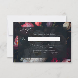 Moody Peony painterly Wedding Black RSVP-kaart RSVP Kaartje