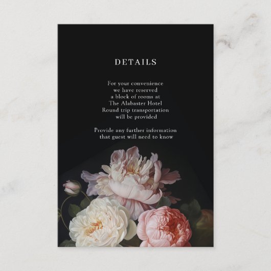 Moody Peony Roos Bloemen Details Behuizing Informatiekaartje (Voorkant)