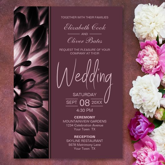 Moody Pink Floral Wedding Kaart