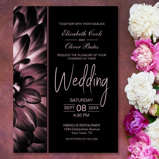 Moody Pink Floral Wedding Kaart