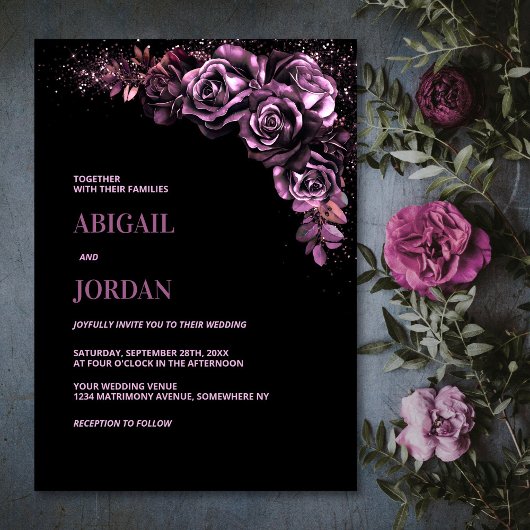 Moody Pink Floral Wedding Kaart