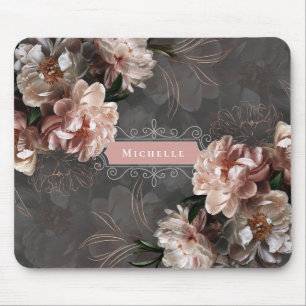 Moody Pink Flowers Elegant  Custom Name Muismat