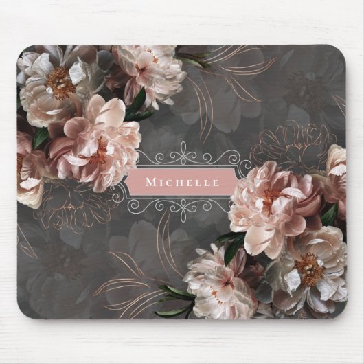Moody Pink Flowers Elegant  Custom Name Muismat (Voorkant)