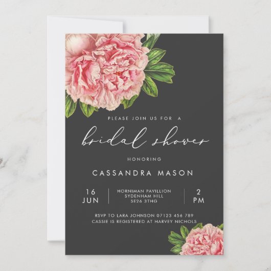 Moody  Pink Peony Vrijgezellenfeest Kaart (Voorkant)