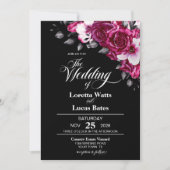 Moody Pink Rose Floral Black Wedding Kaart (Voorkant)