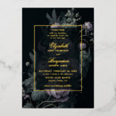 Moody  pioenroos Floral Elegant Gold Wedding Folie Uitnodiging (Voorkant)