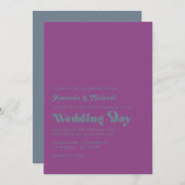 Moody Plum en Slate Retro Typografie Trouwen Kaart (Voorkant / Achterkant)