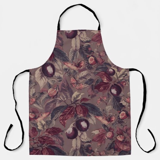 Moody Plum & Fig Leaves Apron | Artistic Botanical Schort (Voorkant)