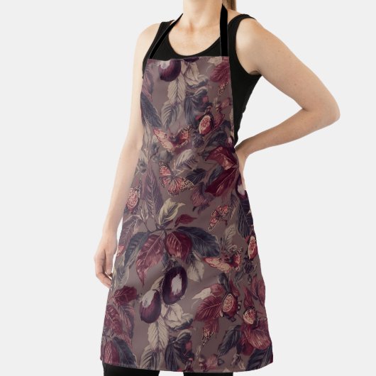 Moody Plum & Fig Leaves Apron | Artistic Botanical Schort (Insitu)
