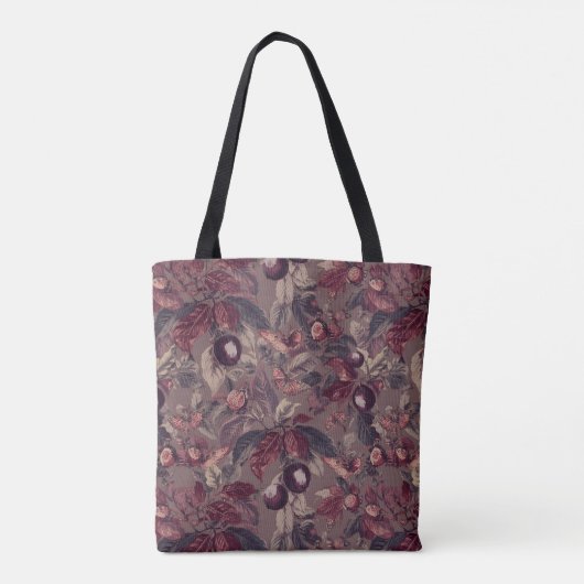 Moody Plum & Fig Leaves Tote Bag | Artistic Floral (Achterkant)