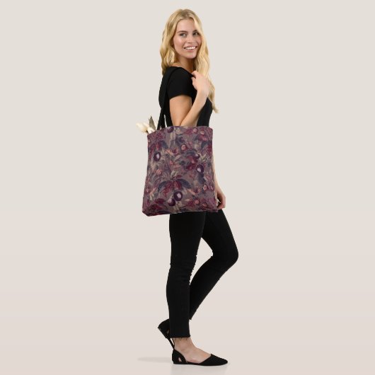 Moody Plum & Fig Leaves Tote Bag | Artistic Floral (Op model)