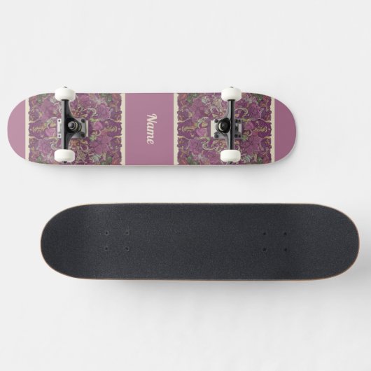Moody Plum Floral Doodle Art Skateboard (Horizontaal)