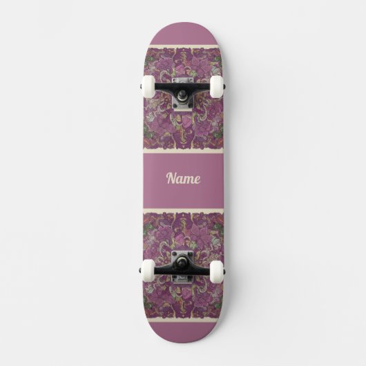 Moody Plum Floral Doodle Art Skateboard (Voorkant)