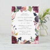 Moody Plum Floral en Fig Rehearsal Dinner Kaart (Staand voorkant)