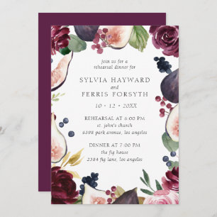 Moody Plum Floral en Fig Rehearsal Dinner Kaart