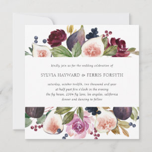 Moody Plum Floral en Fig Square Wedding Kaart