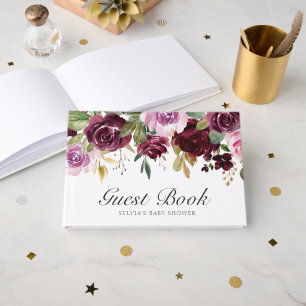 Moody Plum Floral Girl Baby shower Gastenboek