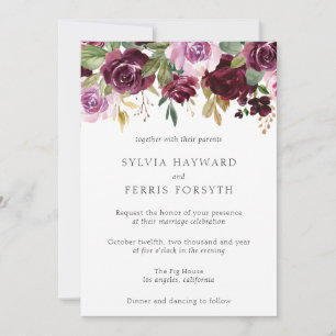Moody Plum Floral Wedding Kaart