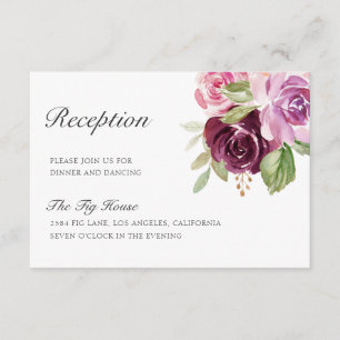 Moody Plum Floral Wedding Reception Informatiekaartje
