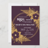 Moody Plum & Gold Botanical Bridal Shower Invite Kaart (Voorkant)