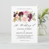 Moody Plum Paars Blush Pink Rose Floral Wedding Kaart (Staand voorkant)