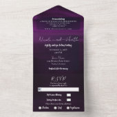 Moody Plum Paarse Modern Waterverf Wedding All In One Uitnodiging (Binnen)