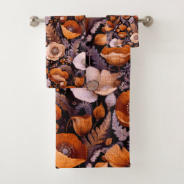 Moody poppies on black pattern bad handdoek