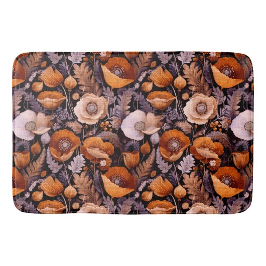 Moody poppies on black pattern badmat (Voorkant)