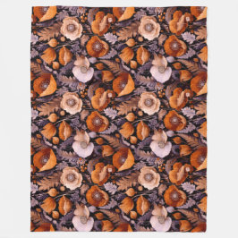 Moody poppies on black pattern fleece deken