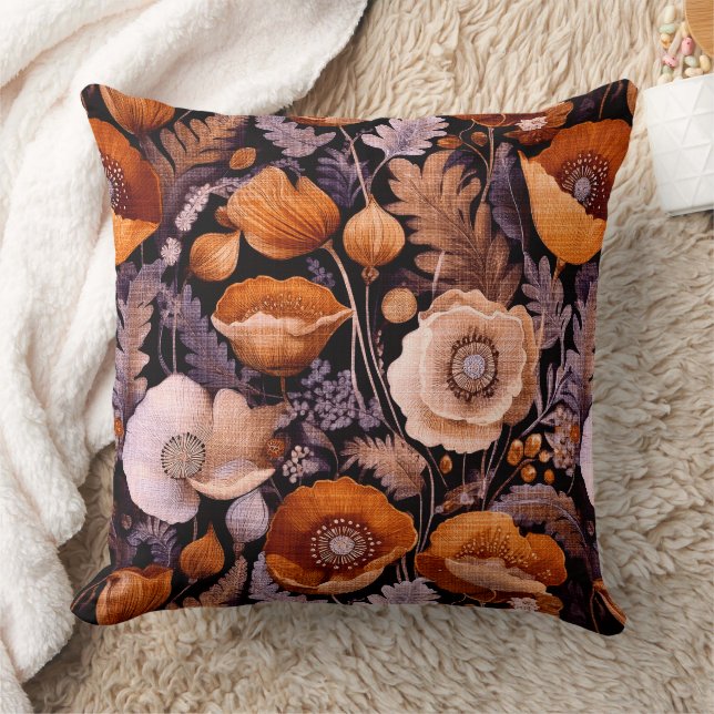 Moody poppies on black pattern kussen (Deken)