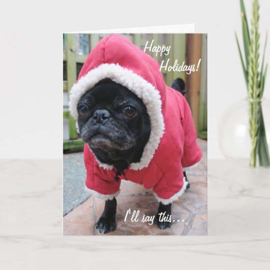 Moody Pug Christmas Wenskaart Feestdagen Kaart (Voorkant)