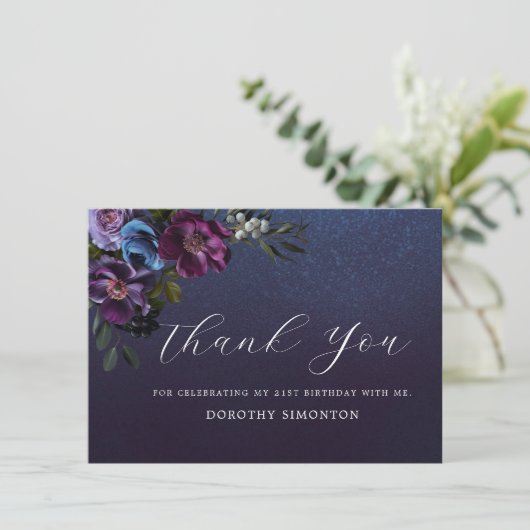 Moody Purple Bloemen 21e Verjaardag Dank u kaart (Staand voorkant)