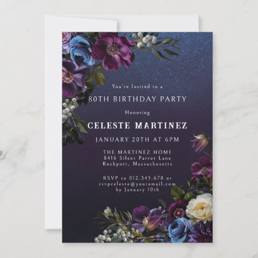 Moody Purple Flowers 80e verjaardagsfeestje Kaart (Voorkant)