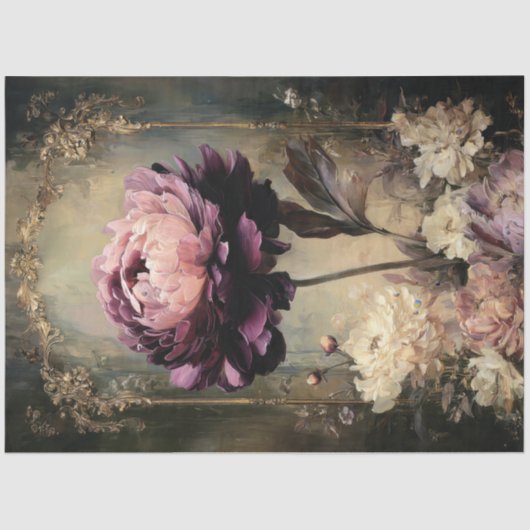 Moody Purple Peony Vintage Decoupage Print Paper Tissuepapier (Voorkant)