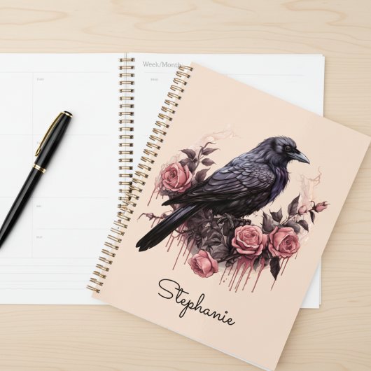 Moody Raven Vintage Pink Floral Planner