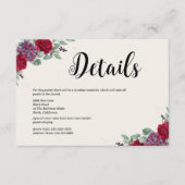 Moody Red and Plum Purple Floral Wedding Informatiekaartje (Voorkant)