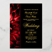Moody Red Dahlia Floral Gold Text Wedding Folie Uitnodiging (Voorkant)