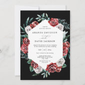 Moody Red Floral Greenery Elegant Wedding Kaart (Voorkant)